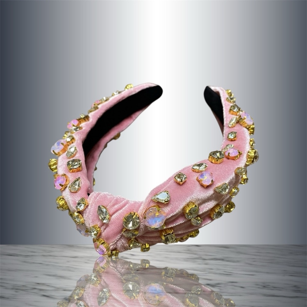 ✨ Rhinestone Knotted Velvet Headband – Pink Rainbow Crystal ✨ - Picture 10 of 10